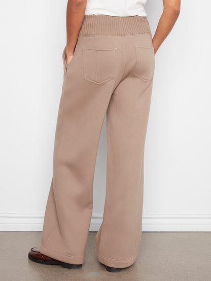 Wide Leg French Terry Pull-On Pants - Taupe