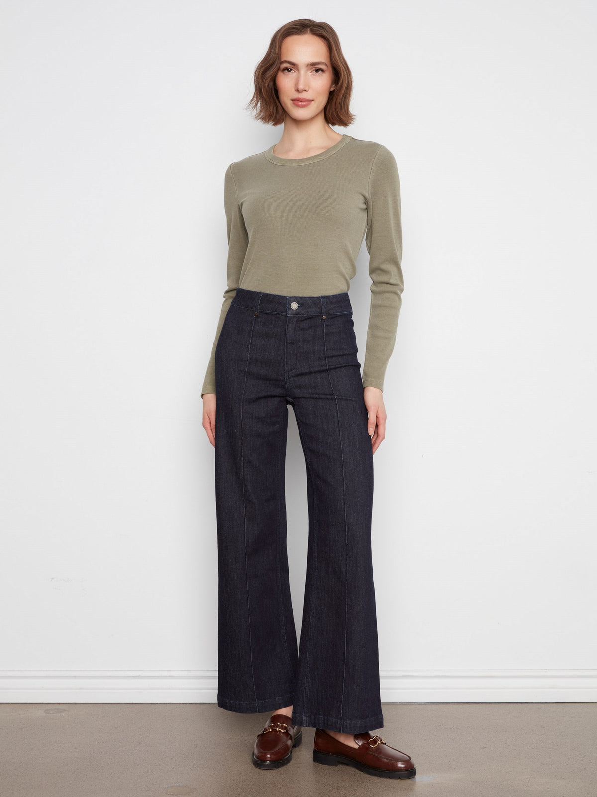 Wide Leg Jeans With Front Seam Detail - Midnight