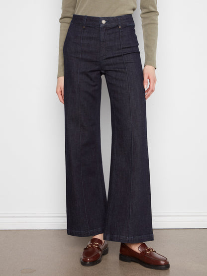 Wide Leg Jeans With Front Seam Detail - Midnight