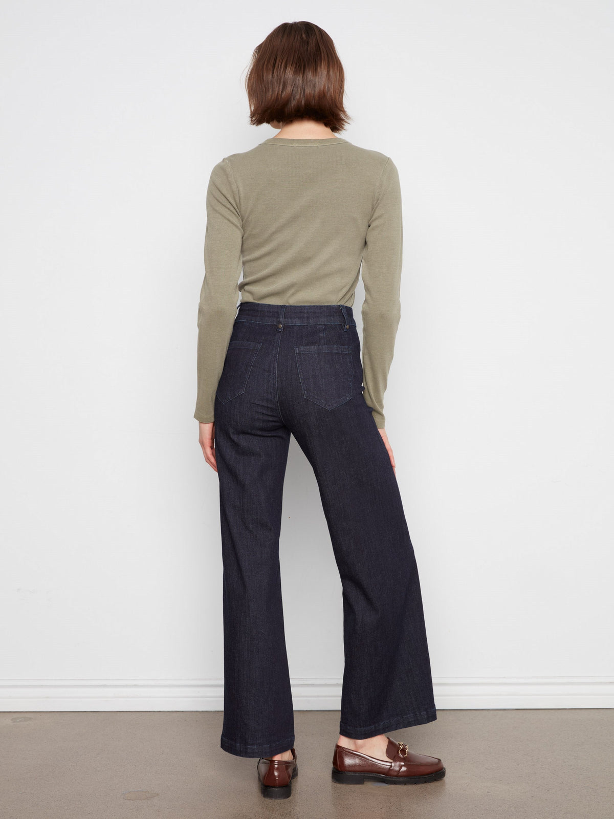 Wide Leg Jeans With Front Seam Detail - Midnight
