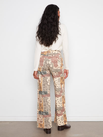 Wide Leg Printed Twill Pants - Quilt